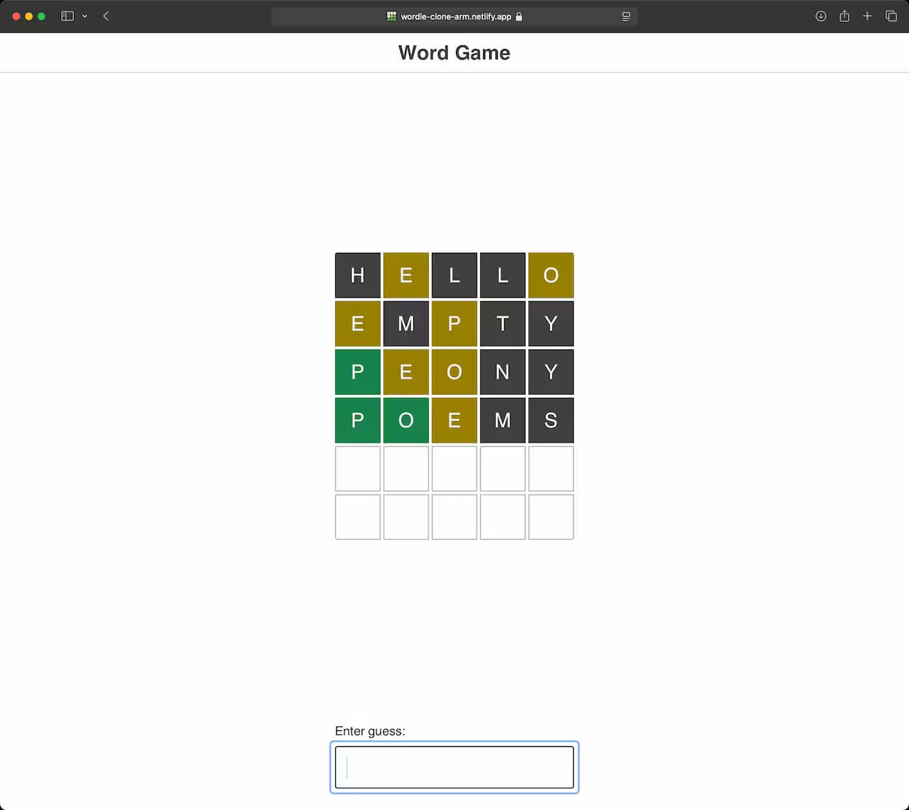 Desktop Screenshot of Wordle Game Clone